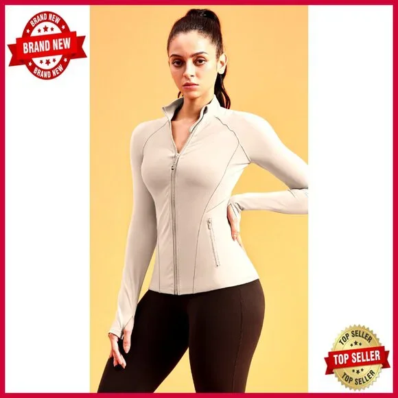 Slim Fit Zip Up Athletic Jacket with Thumb Holes for Running Gym